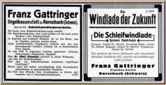 Zwei Anzeigen Gattringers in der Zeitschrift für Instrumentenbau 1930 und 1931